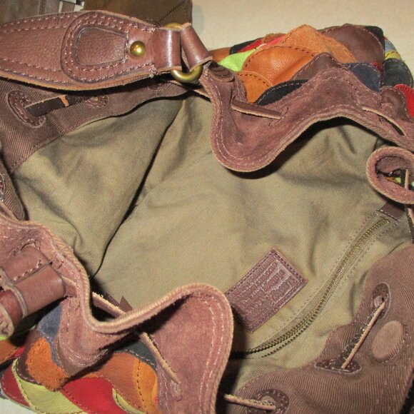 LUCKY BRAND VINTAGE INSPIRED PATCHWORK LEATHER suede hobo boho - Picture 6 of 9